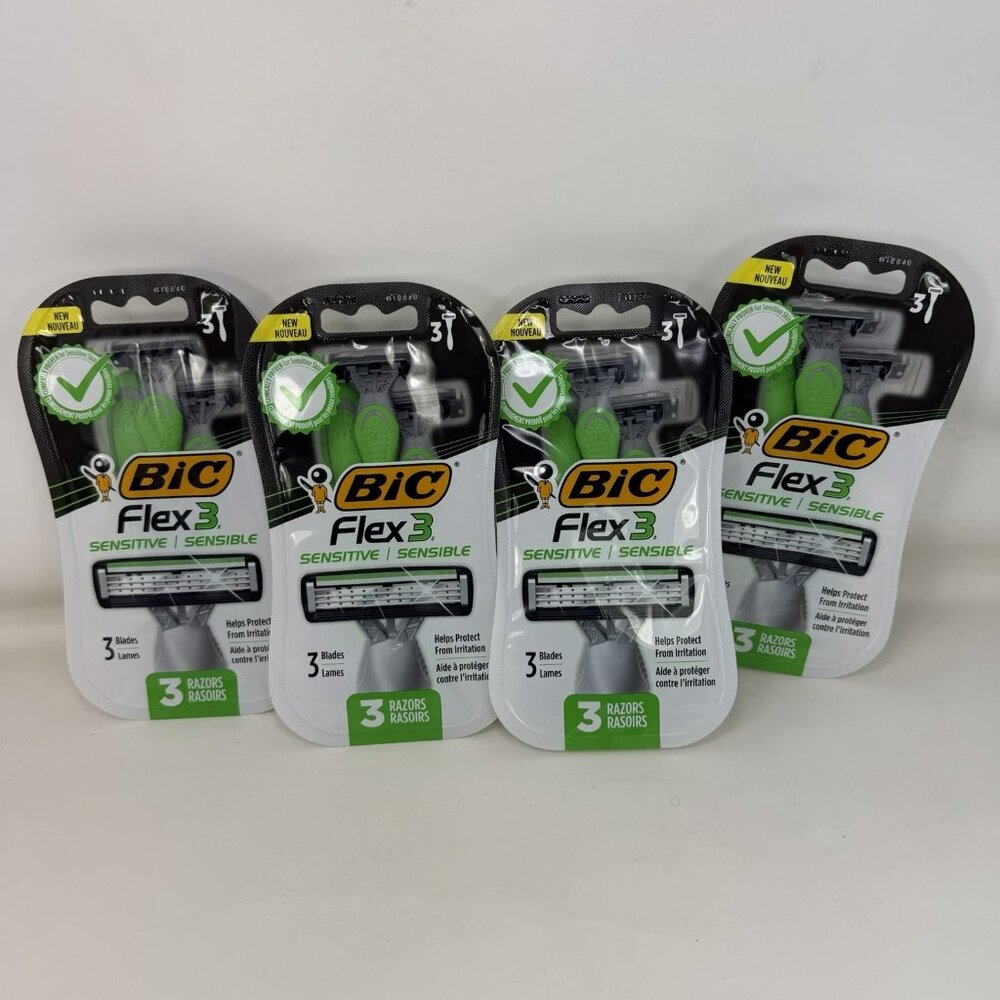 Bic Razors Flex3 Sensitive Men's 3-Blade Disposable Razors 3 Count Lot of 4